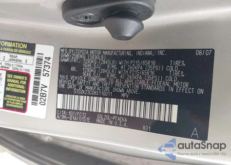 2008 Toyota Sienna Le from USA, damaged, VIN 5TDZK23C08S110011
